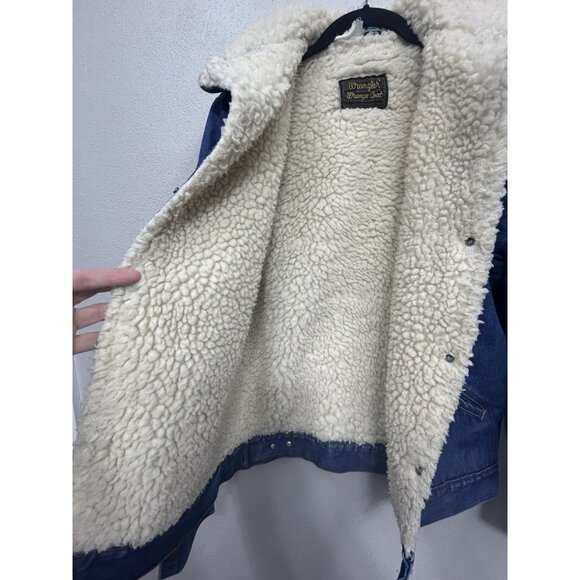 Vtg 70s Wrangler Wrange Coat Denim Jean Jacket Mens Small Sherpa Lined Rancher - Picture 3 of 8